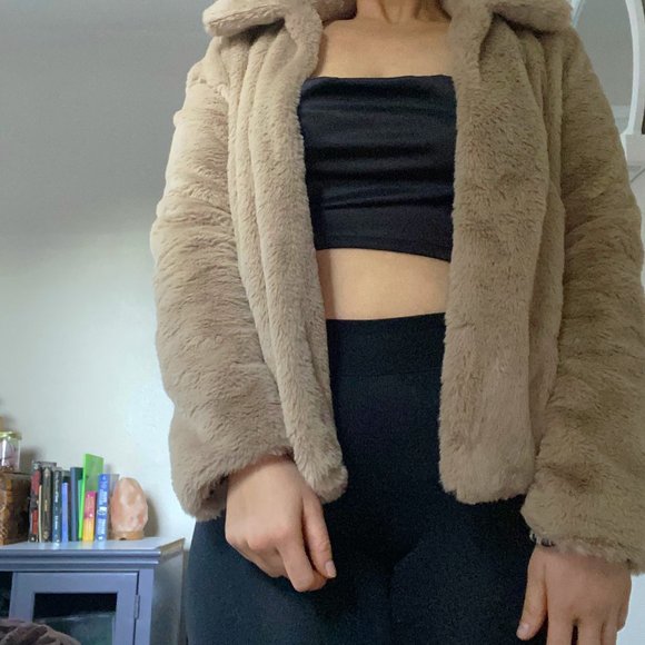 Hem & Thread Jackets & Blazers - Tan EXTRA Fuzzy Jacket